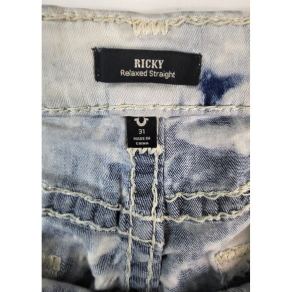 True Religion Ricky Relaxed Straight Jeans Mens 31 Thick Stitch Acid Wash - Picture 4 of 12